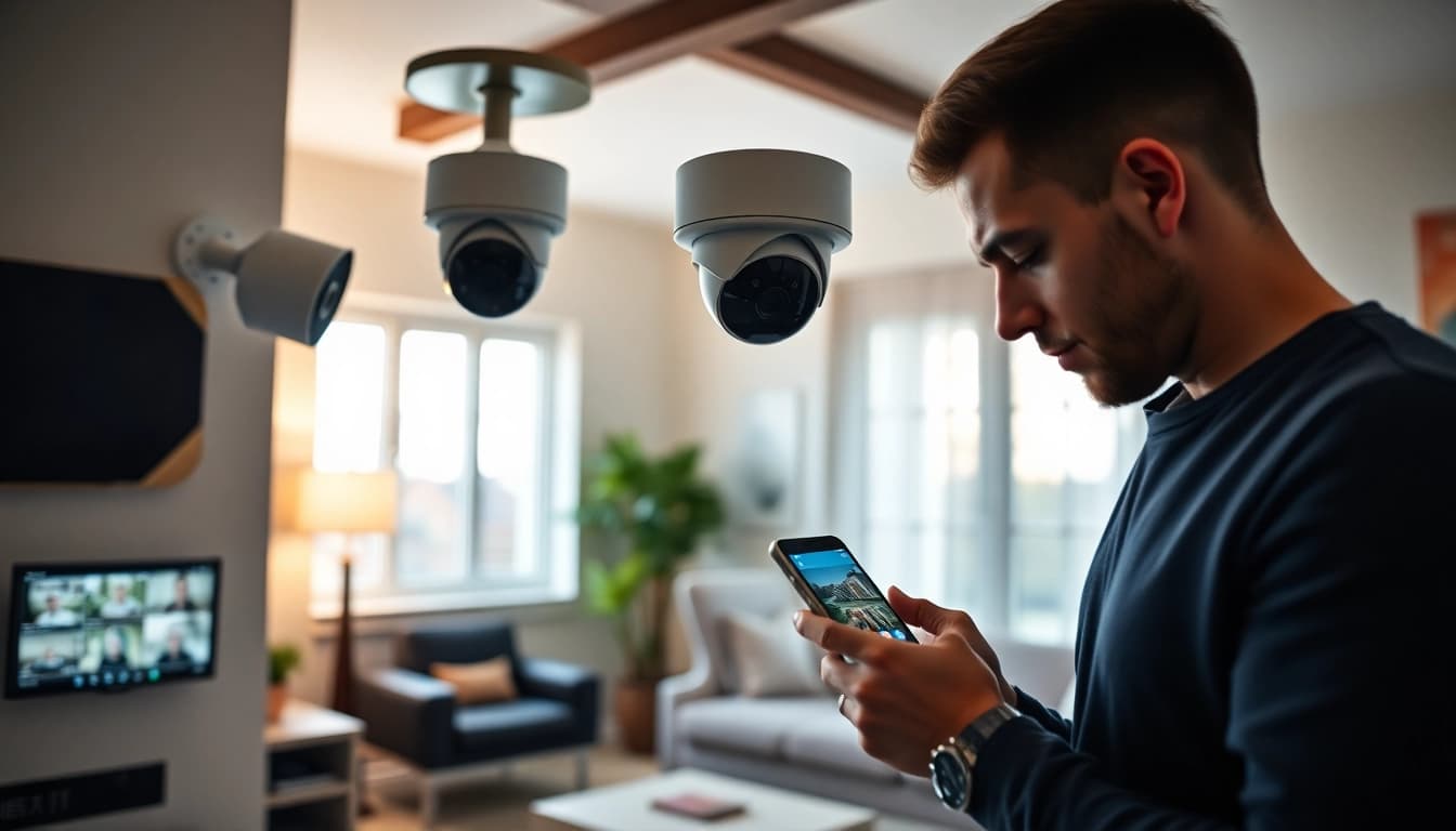 Cámaras Ezviz que muestran tecnología de seguridad para el hogar moderna en un interior con estilo.