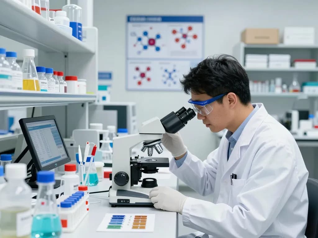 Scientist analyzing MB66 film technology in a modern lab setting to enhance HIV prevention.