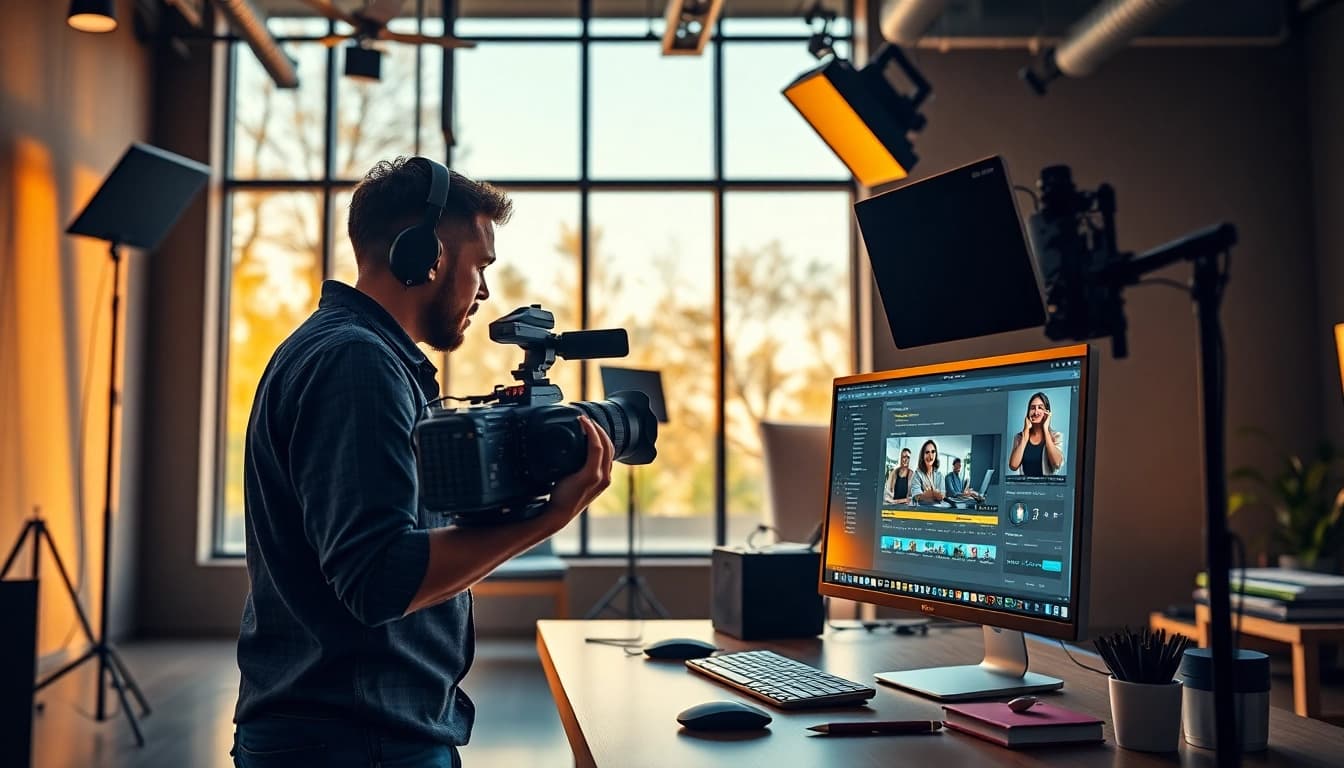 Creating engaging Training videos in a bright studio with modern equipment.
