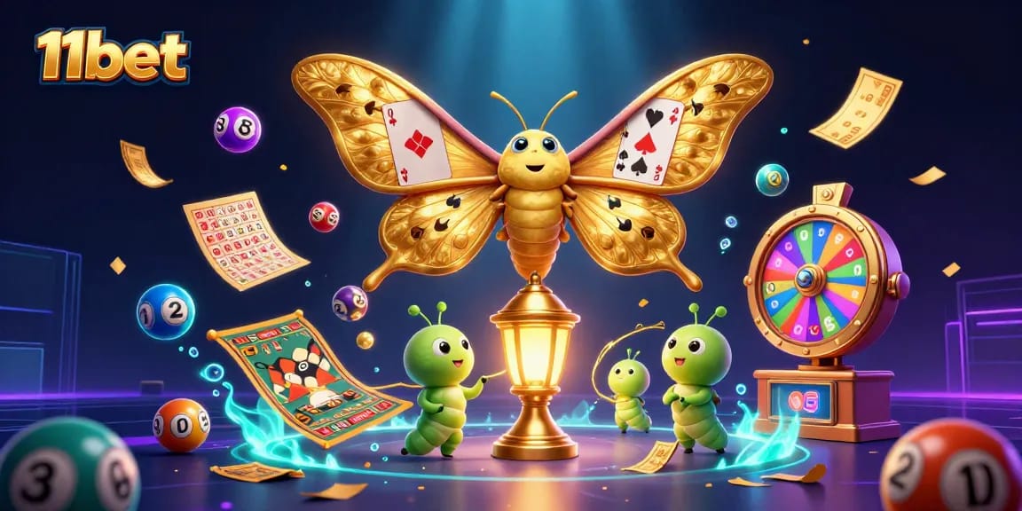 Experience the excitement of betting with 11bet as vibrant lottery balls and colorful casino elements come alive.