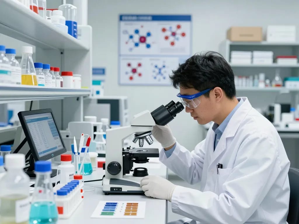 Scientist analyzing MB66 film technology in a modern lab setting to enhance HIV prevention.