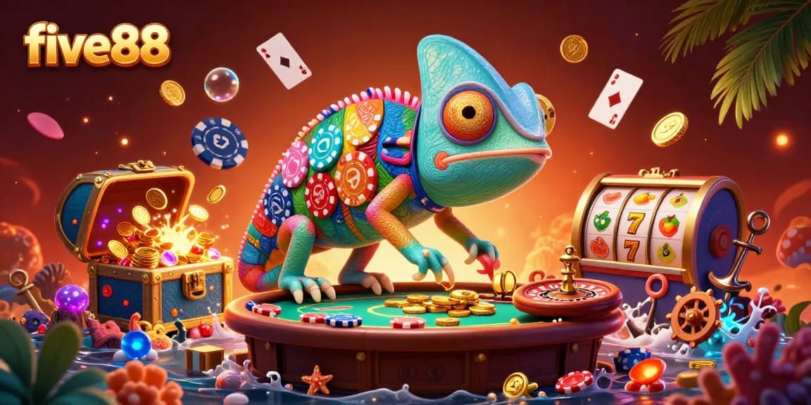 Experience the thrill of five88 with our vibrant and dynamic casino illustration.