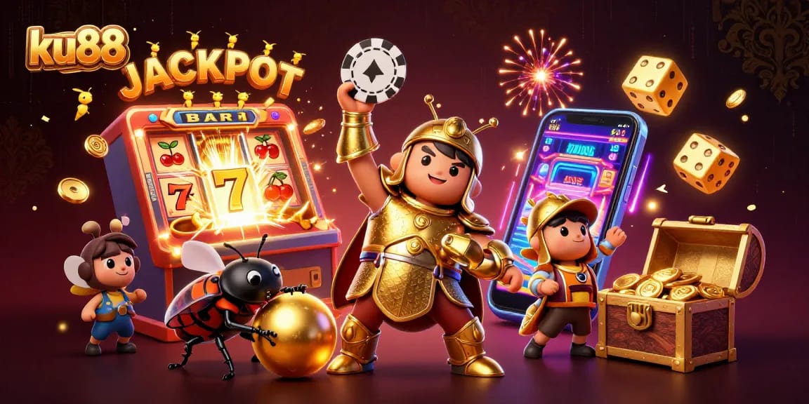 Spin and win big with ku88, a vibrant 3D casino scene showcasing lively characters and exciting game elements.