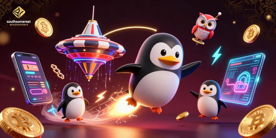 Interact with the southsomersetenvironment gold penguin as it ventures to a poker chip casino in a dazzling cosmic display.