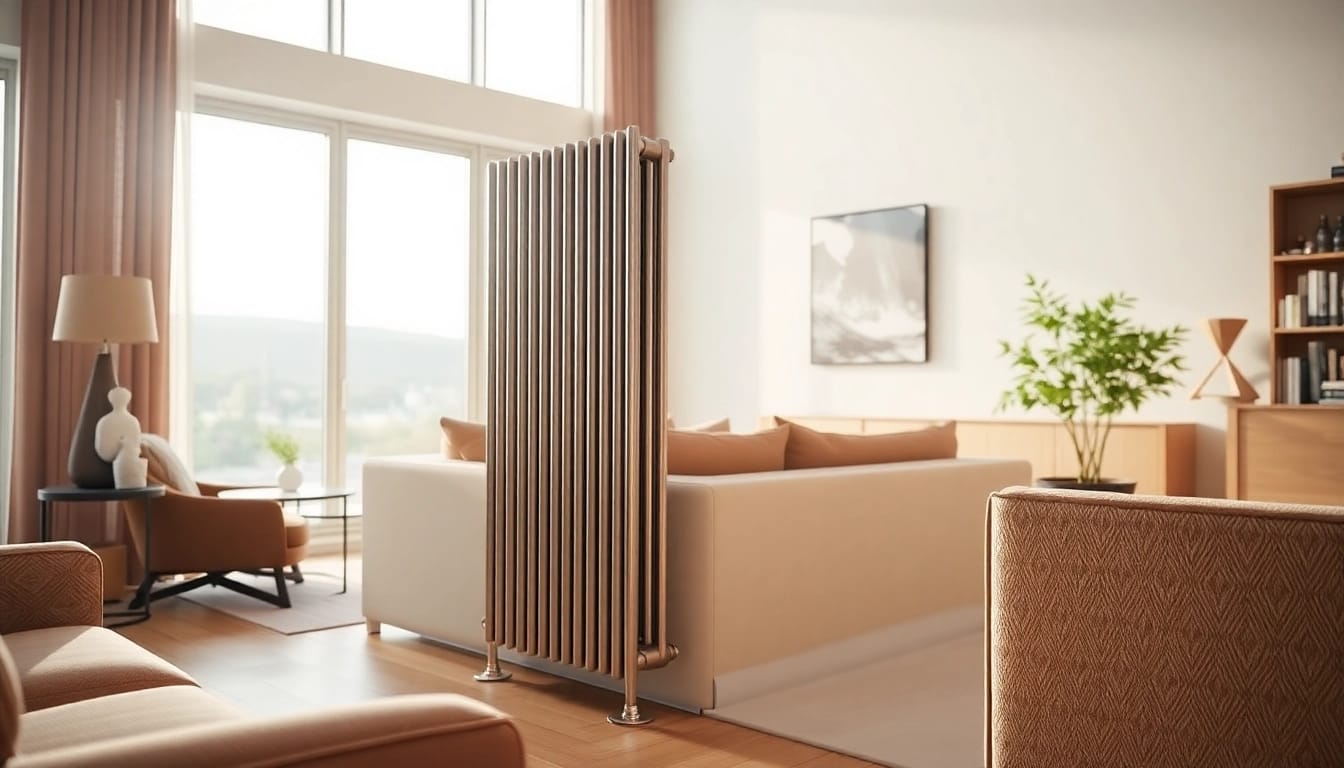 Heizkörper kaufen: Eleganter Heizkörper in modernem Interieur zeigt Stil und Wärme.