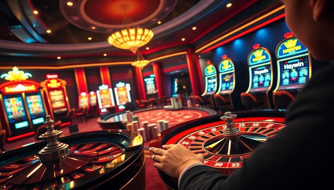 Experience the thrill of Haywin casino with dynamic poker tables and vibrant slot machines.