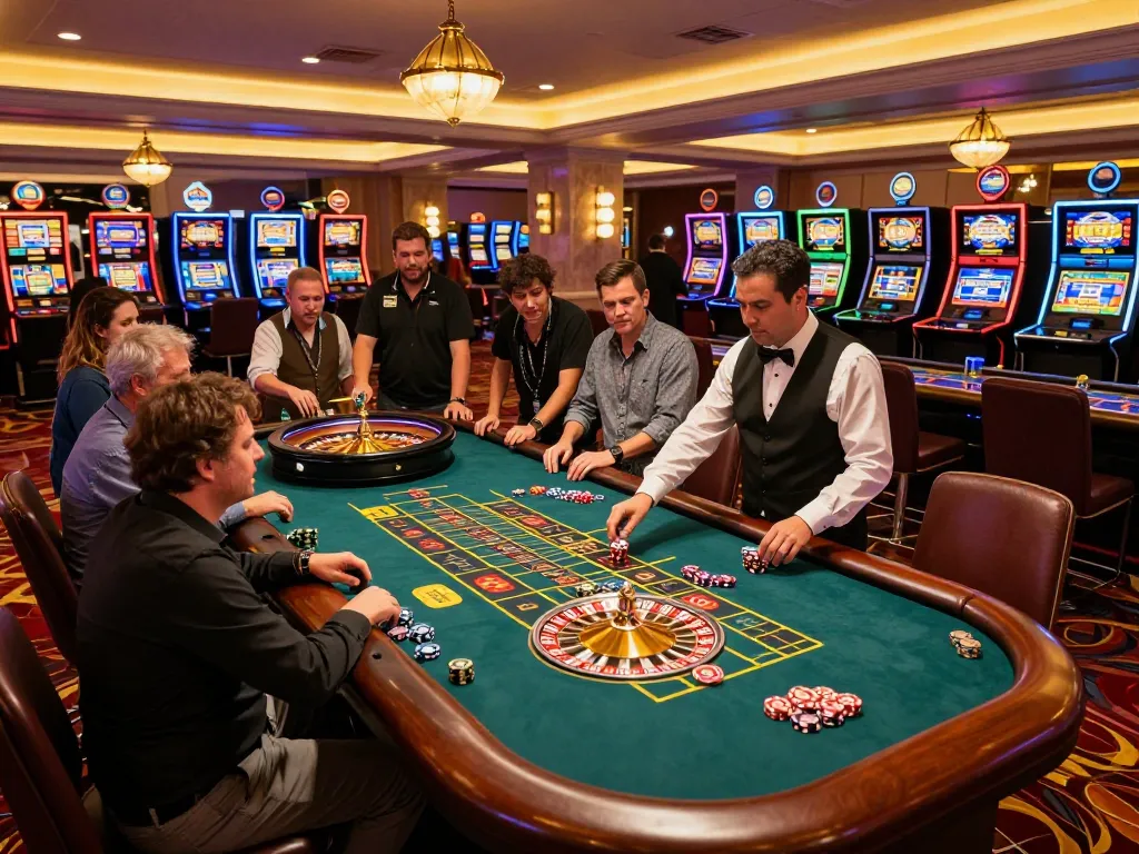 NoHu players engaging in an exciting roulette game at a luxurious casino, showcasing vibrant atmosphere and strategic bets.