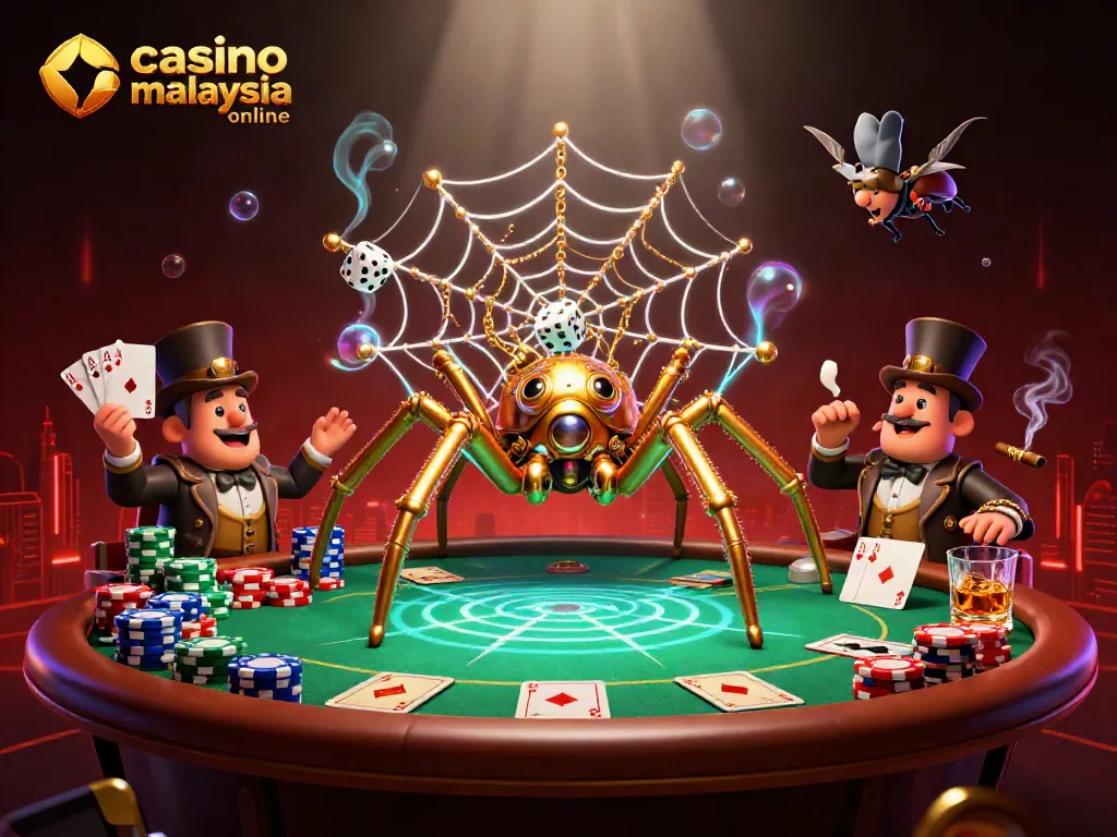 Engage with winning moments at casino malaysia online featuring a steampunk spider and poker elements.