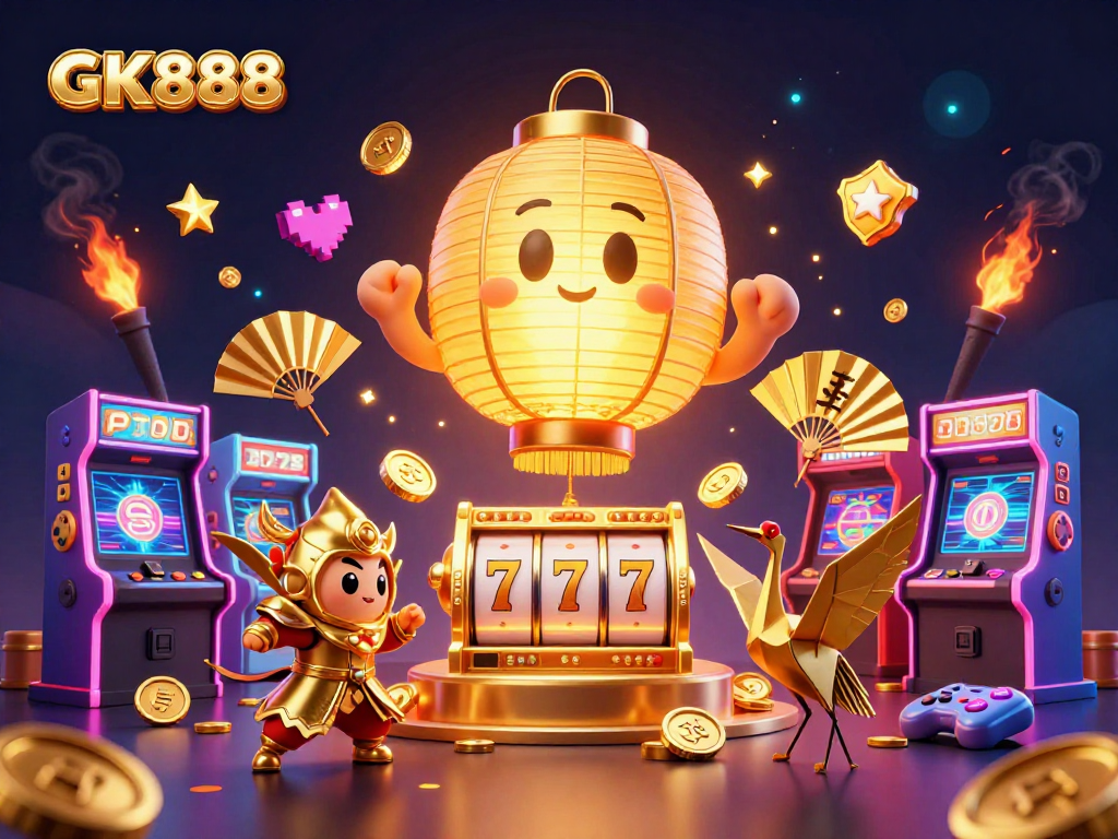 Experience thrilling gaming action with GK888 in this vibrant casino scene filled with dynamic elements.