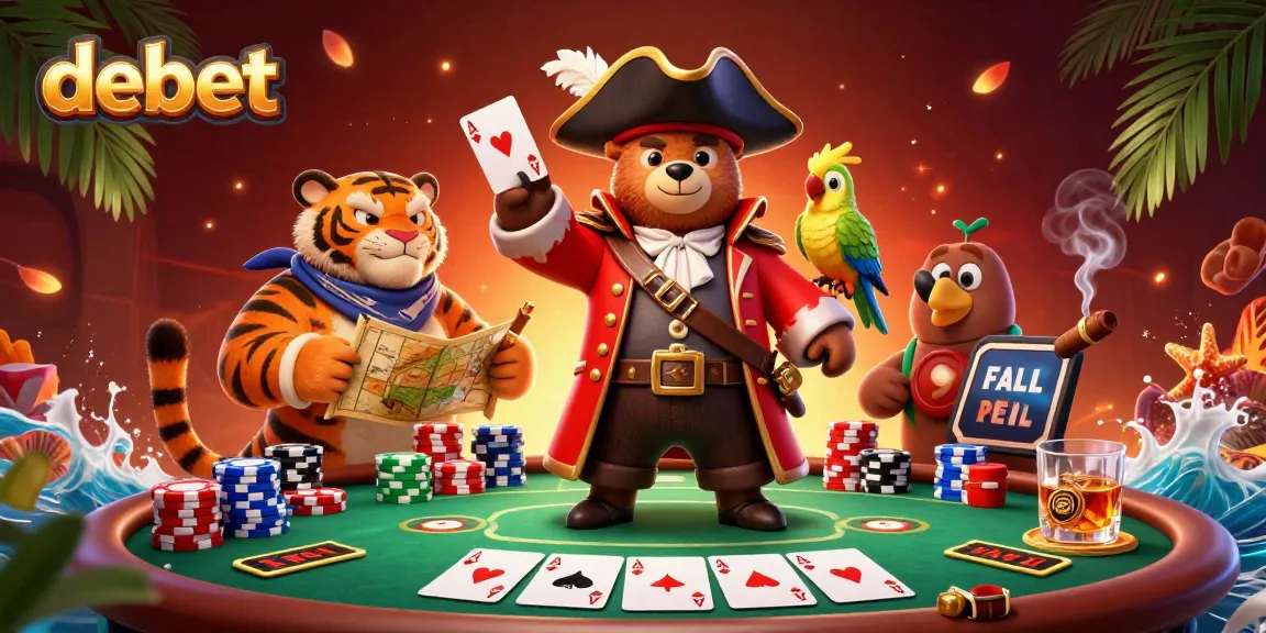 Experience the thrill of debet with pirate captain bear and fierce companions at a poker table.