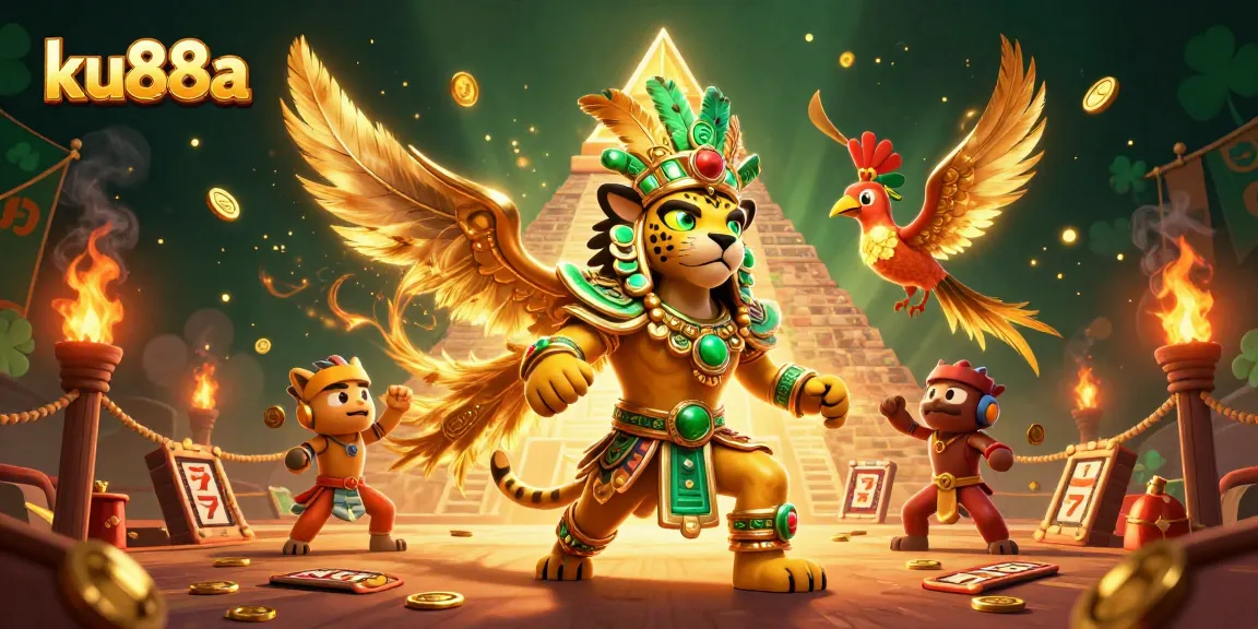 ku88a showcases a dazzling Mayan casino theme with jackpot elements and vibrant characters.