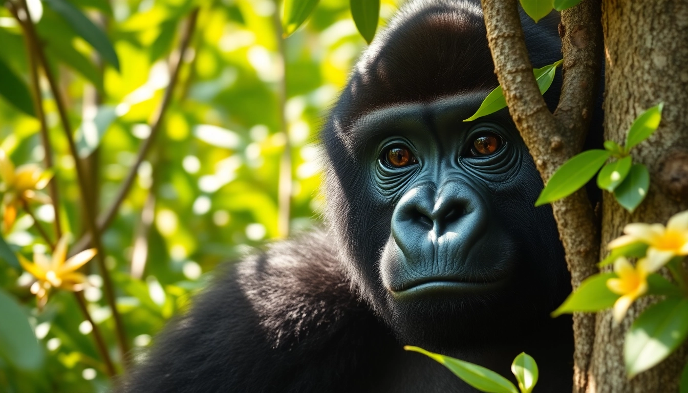 Engaging gorilla trekking and Tanzania safari capturing a gorilla in a lush forest.