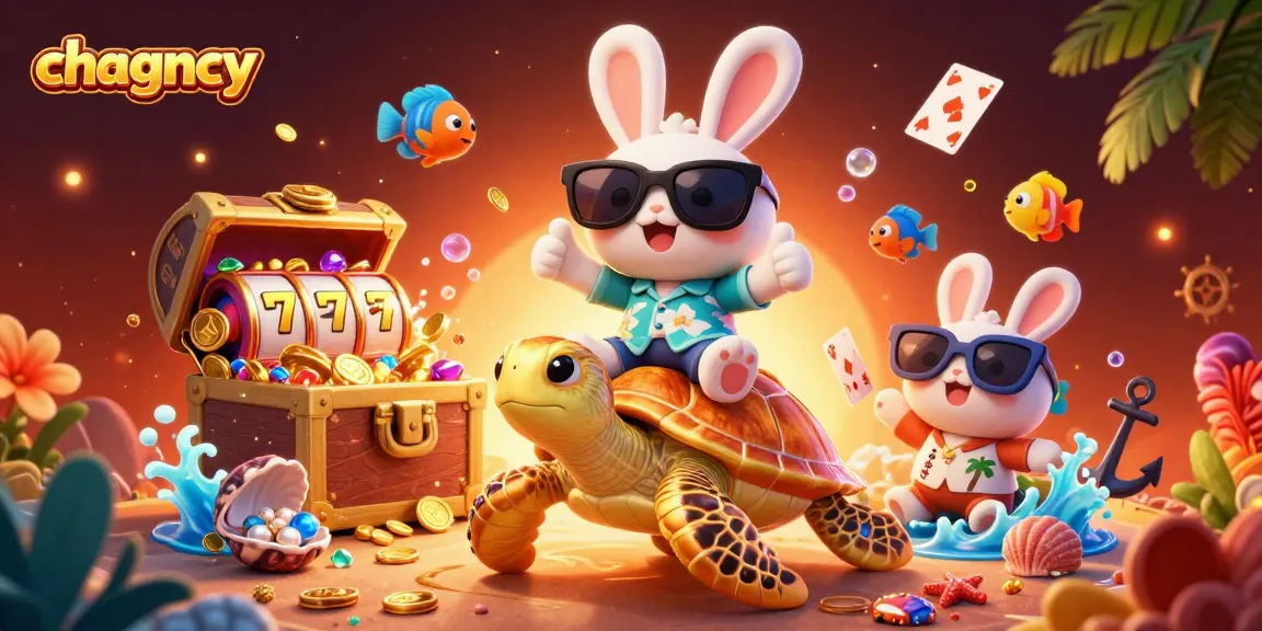 Spin to win with chagency’s captivating 3D illustration of a lucky rabbit and golden turtle surrounded by slot elements.