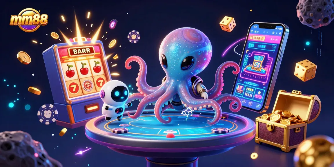 Experience thrilling gameplay at mm88 with a captivating 3D alien octopus and vibrant casino elements.