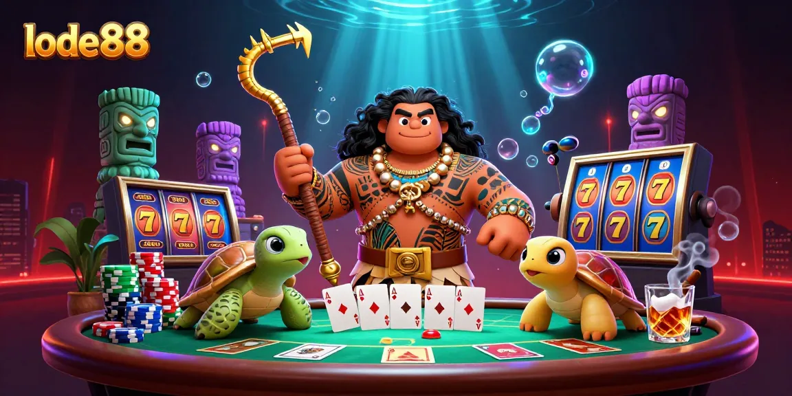 Experience thrilling gameplay with lode88's vibrant casino scene, featuring poker chips and a lucky demigod.