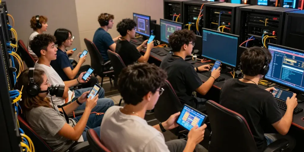 Engaged players enjoying QQMacan slot games in a vibrant online gaming environment.