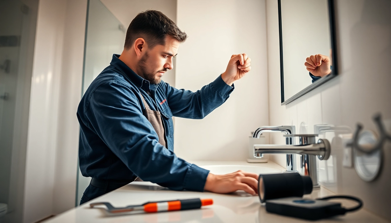 Find an expert plumber near me tackling a bathroom sink installation.