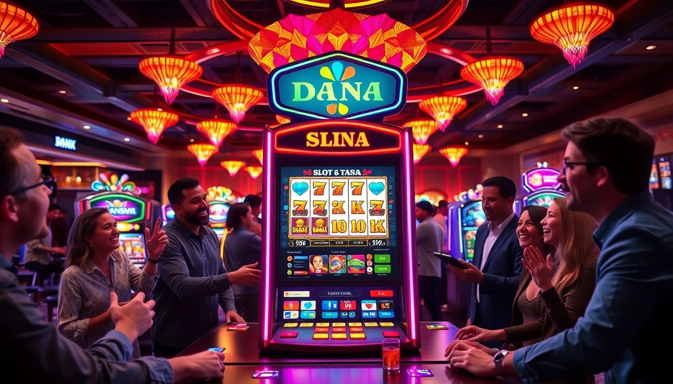Menangkan Slot Dana pada mesin slot yang dipenuhi pemain bersemangat di kasino.