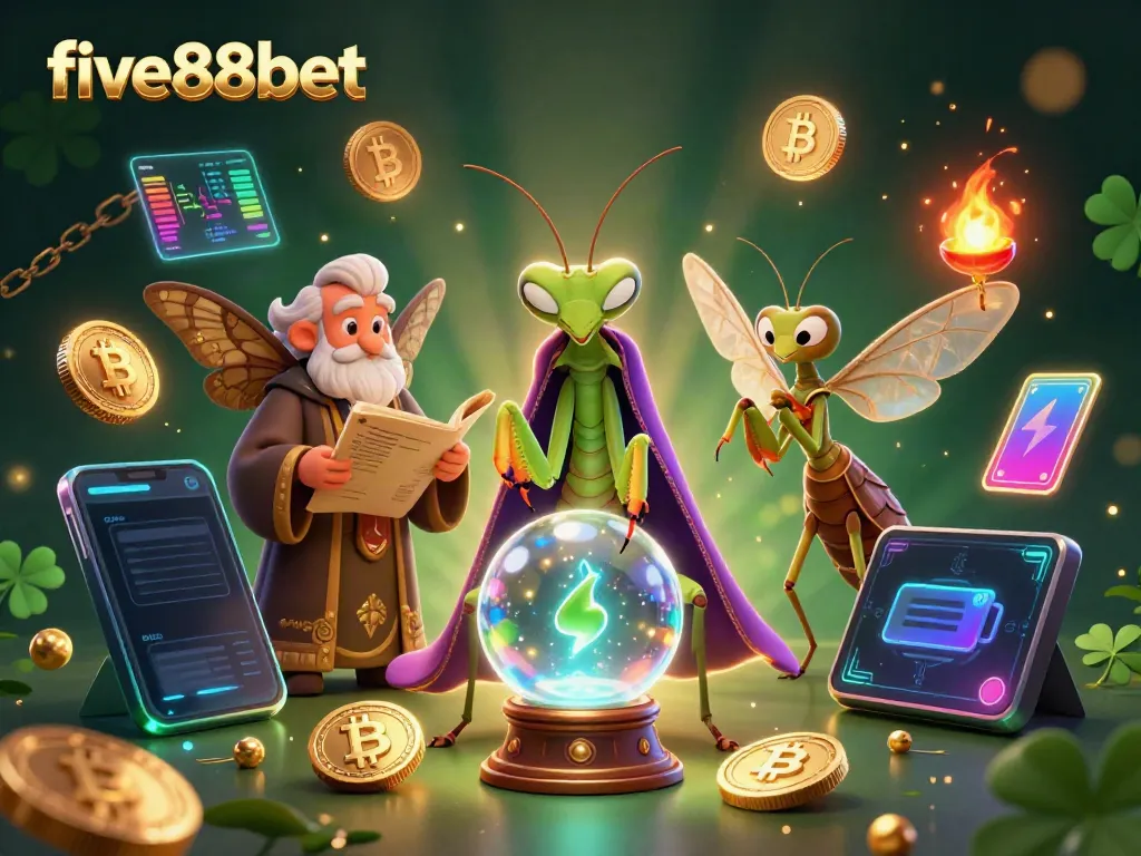 Experience thrilling gameplay action with five88bet's vibrant casino characters and glowing crypto elements.