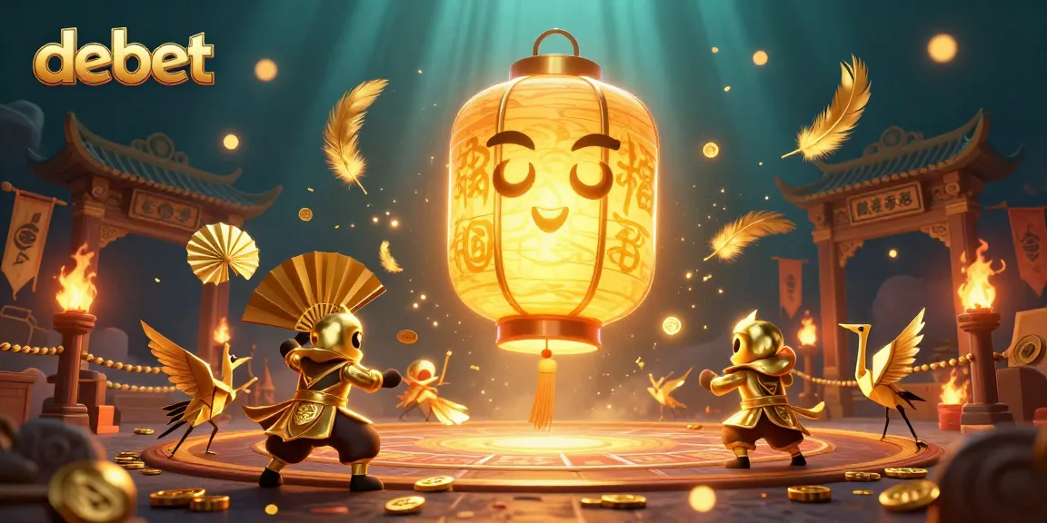 Experience the vibrant debet gaming atmosphere with golden lanterns and lucky symbols.