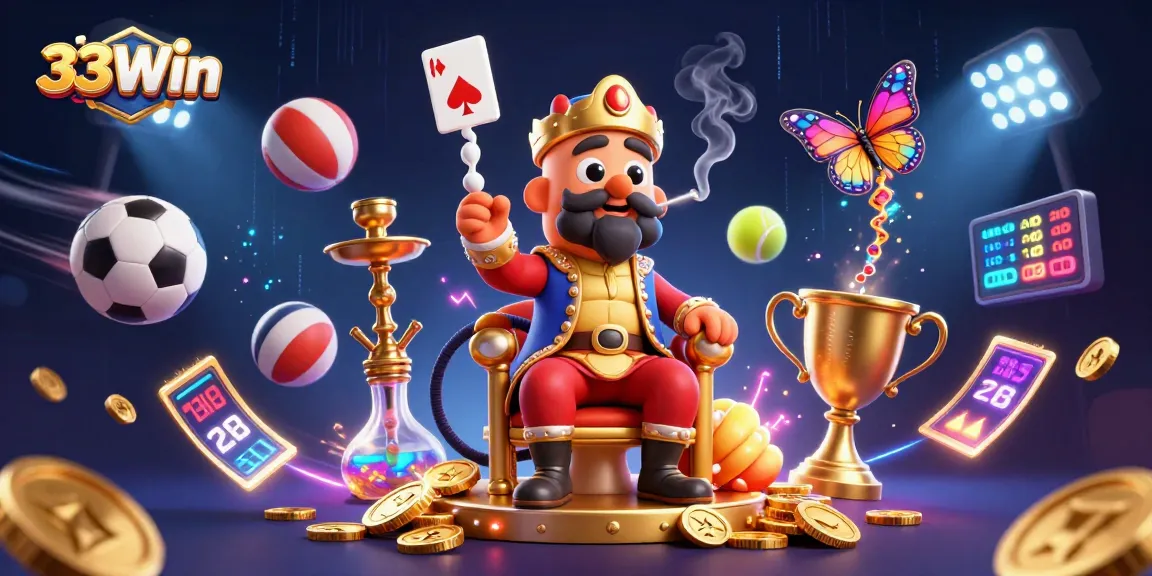Immerse in the fun of 33Win as the caterpillar master illustrates poker hands with a vibrant casino scene.