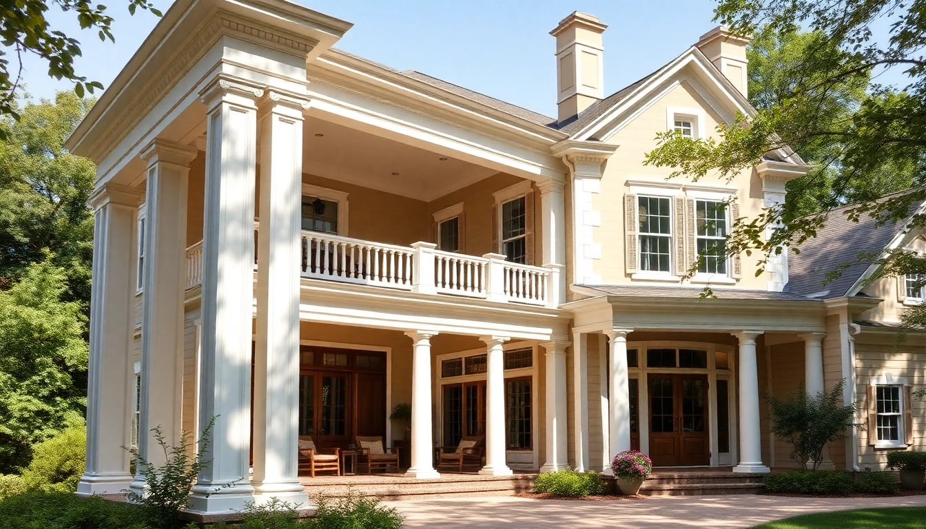 Architectural design of a colonial addition showcasing elegant details and a harmonious setting.