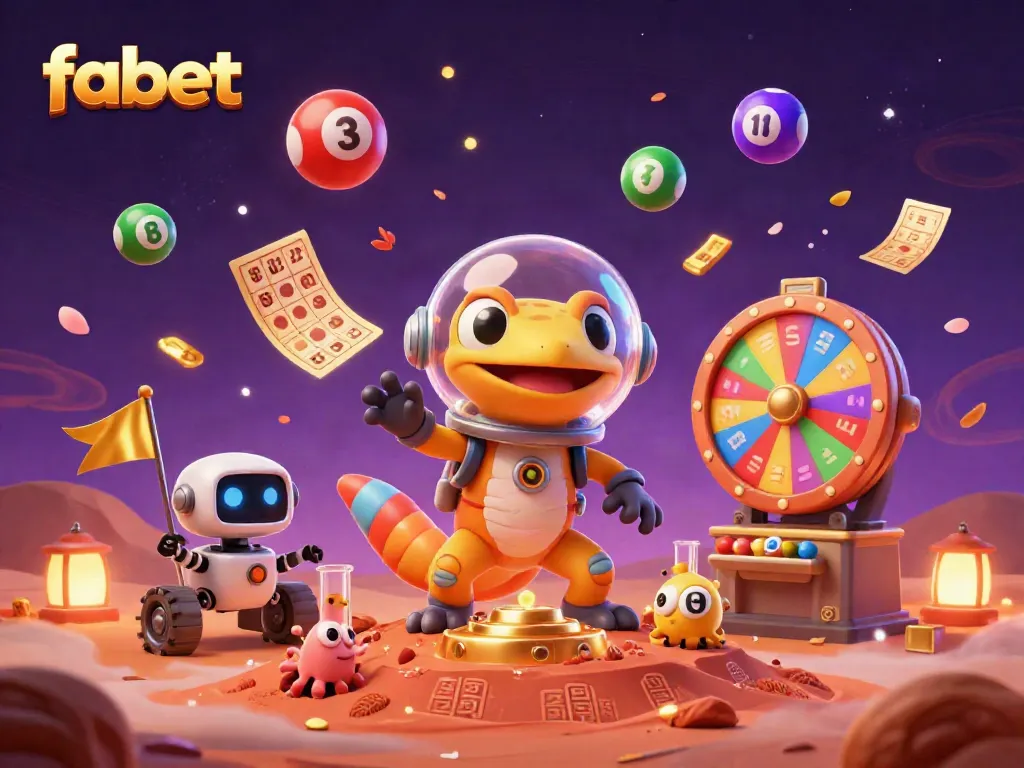 Win big with fabet as a Martian gecko explores a golden casino on Mars.