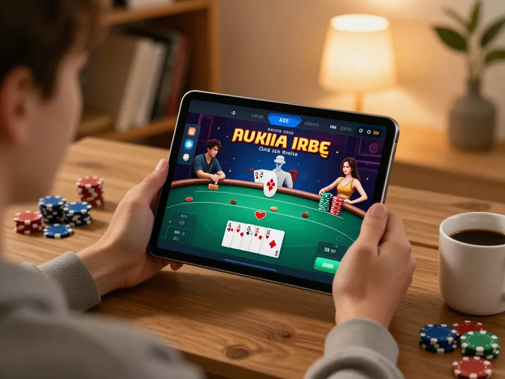 Experience thrilling online gaming with LC88 on a tablet, showcasing an engaging poker session.