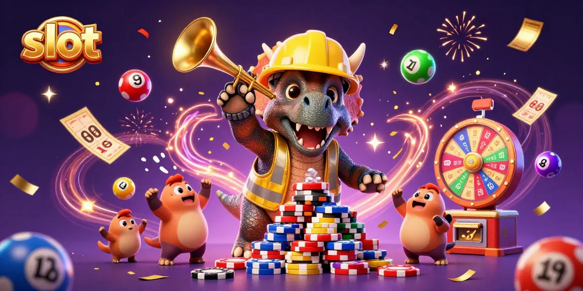 Spin slots and win big with this vibrant 3D illustration of a triceratops and friends.