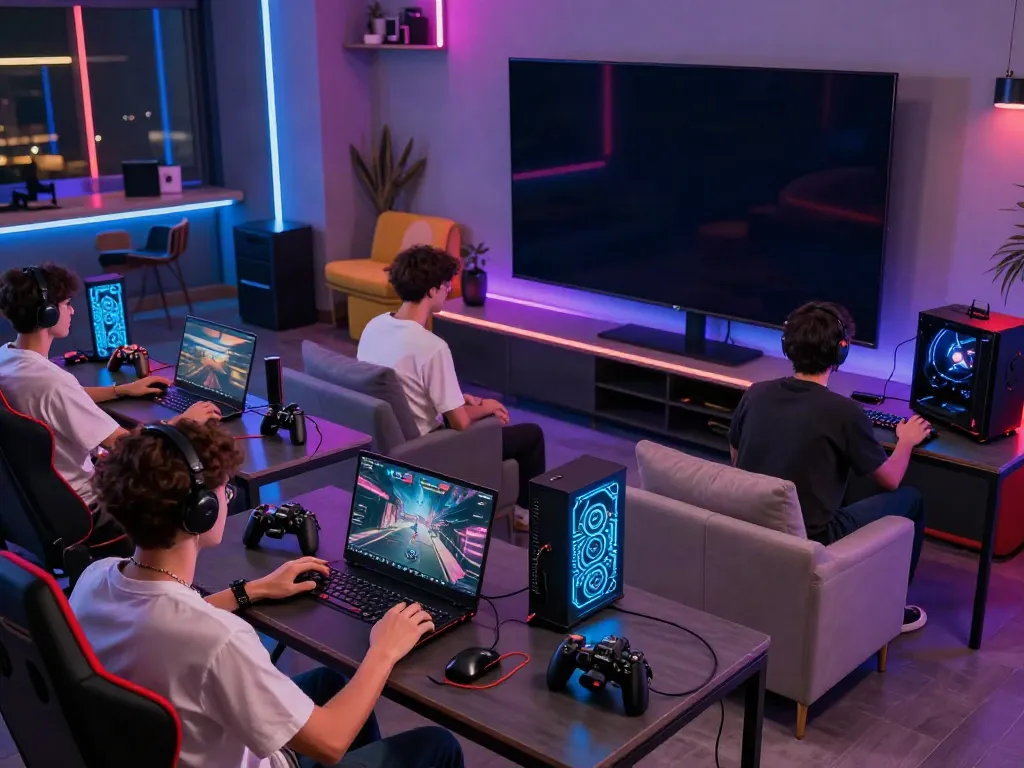 Men enjoying gaming experiences at Manclub's modern entertainment center.