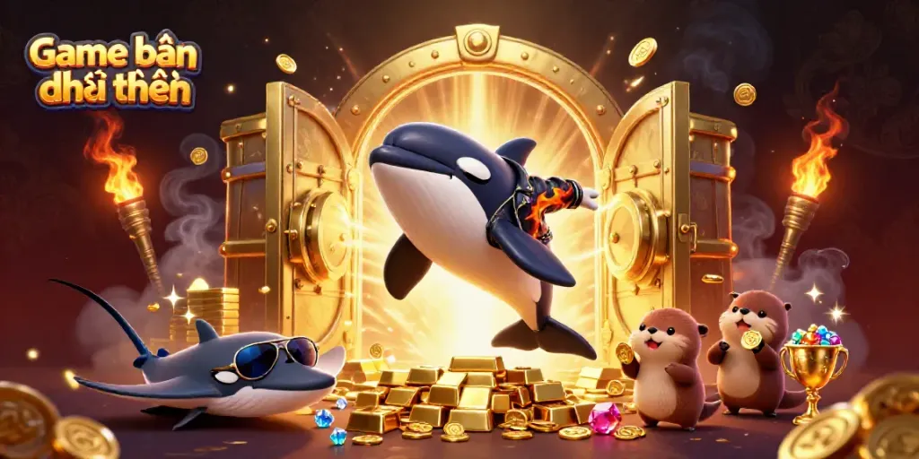 Experience the excitement of Game bắn cá đổi thưởng with vibrant sea creatures and treasure elements in a thrilling underwater scene.