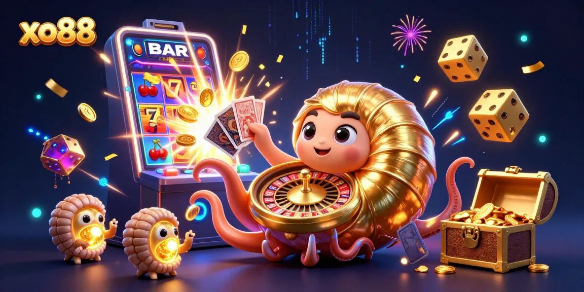 Experience thrilling gameplay with xo88, featuring a nautilus roulette wheel and jackpot slot machine explosion.