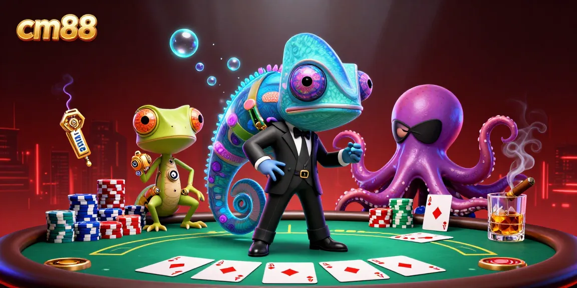 Join the dynamic cm88 scene with characters around a poker table showcasing vibrant gaming action.