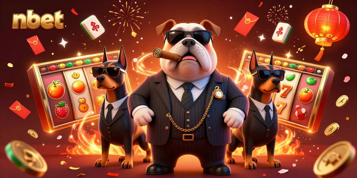 Spin and win with nbet in this lively casino scene featuring a cartoon bulldog boss and slots.