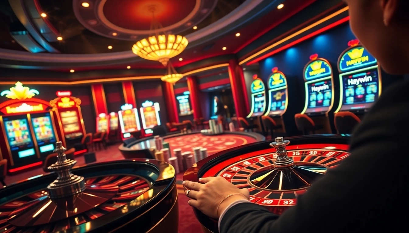 Experience the thrill of Haywin casino with dynamic poker tables and vibrant slot machines.