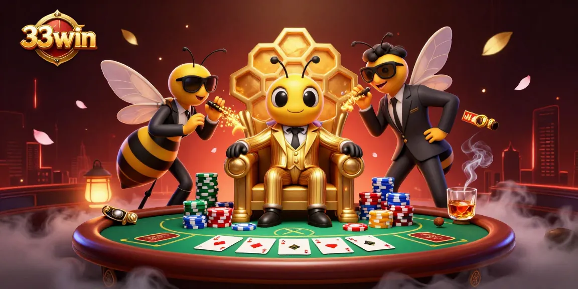 Experience thrilling action at 33win with a bumblebee mob boss in a luxurious casino scene.