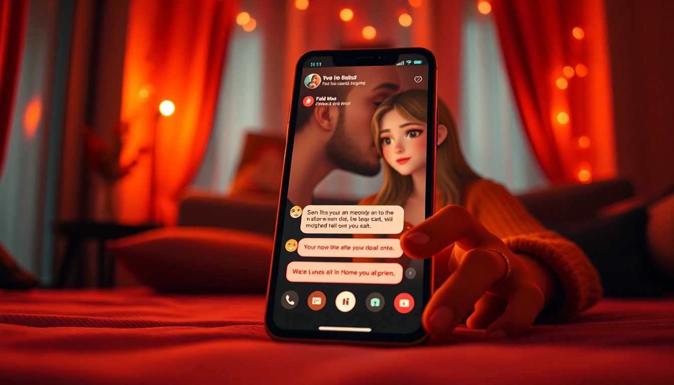 Engaging porn chat ai interaction scene with NSFW characters on a smartphone screen.