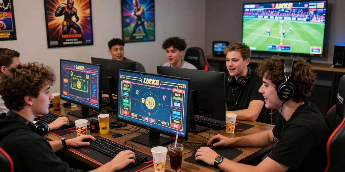Friends engaged in live betting on LUCK8 in a vibrant gaming room.