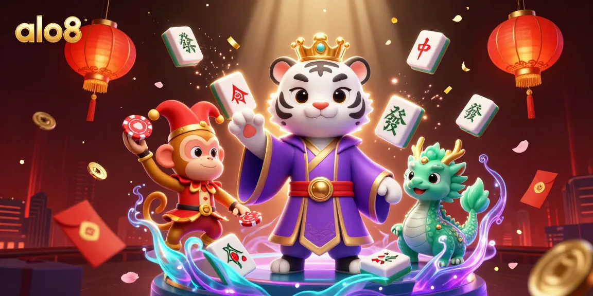 Experience the vibrant world of alo8 with a dynamic 3D illustration featuring a regal tiger and playful monkey.
