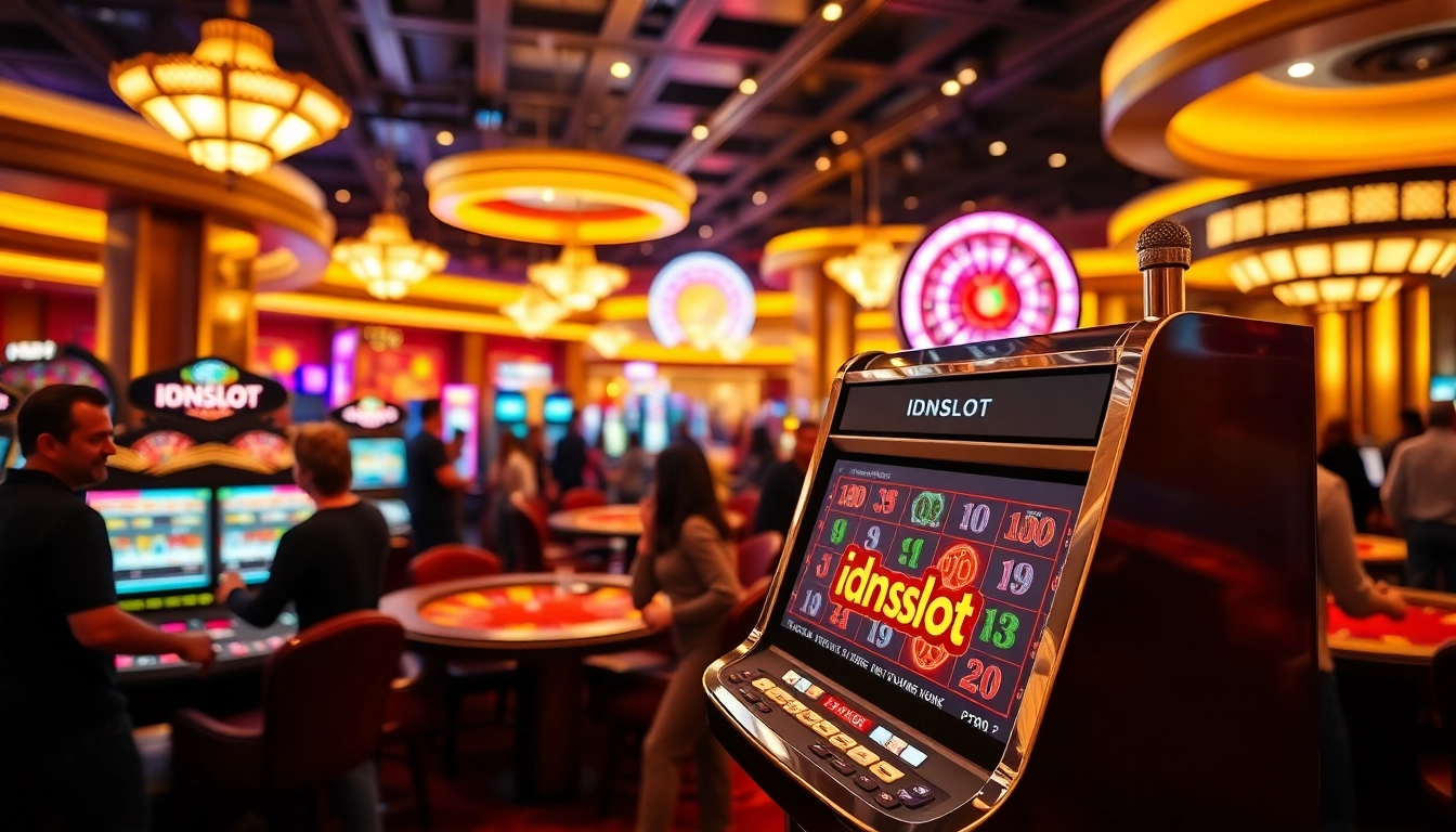 Players enjoying the excitement of idnslot games at a luxurious casino.