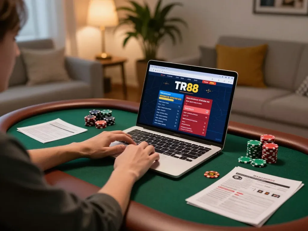 Engaging online gaming experience with TR88 casino interface on laptop, highlighting excitement and strategy.