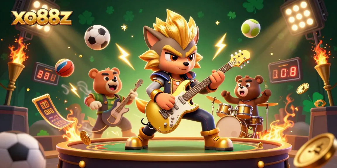 Engage with exciting casino action featuring xo88z as a lively cartoon rock star and characters.