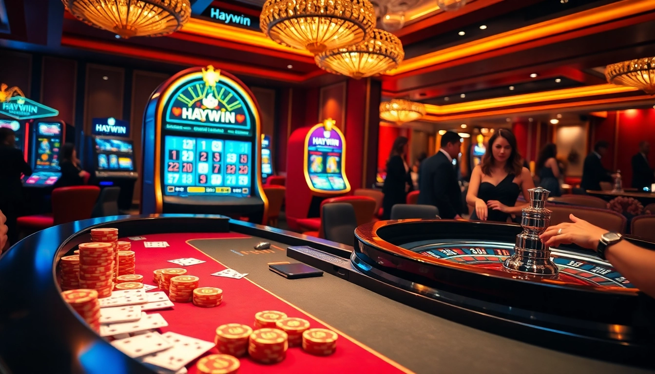 Haywin thrilling casino action with vibrant table games and colorful chips.