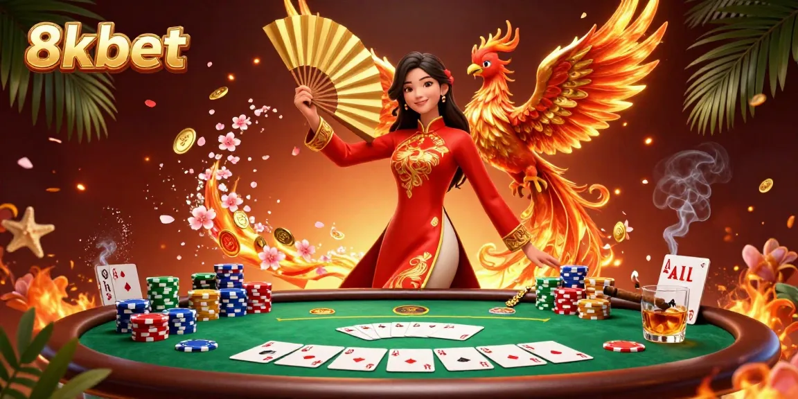 Experience thrilling gameplay at 8xbet with a vibrant casino scene featuring poker tables and a captivating atmosphere.