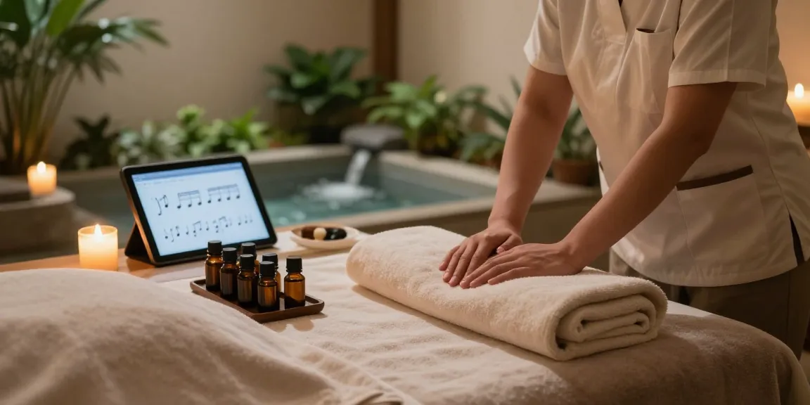 Tranquil spa setting highlighting 용산출장마사지 with soft lighting, essential oils, and a relaxing ambiance.