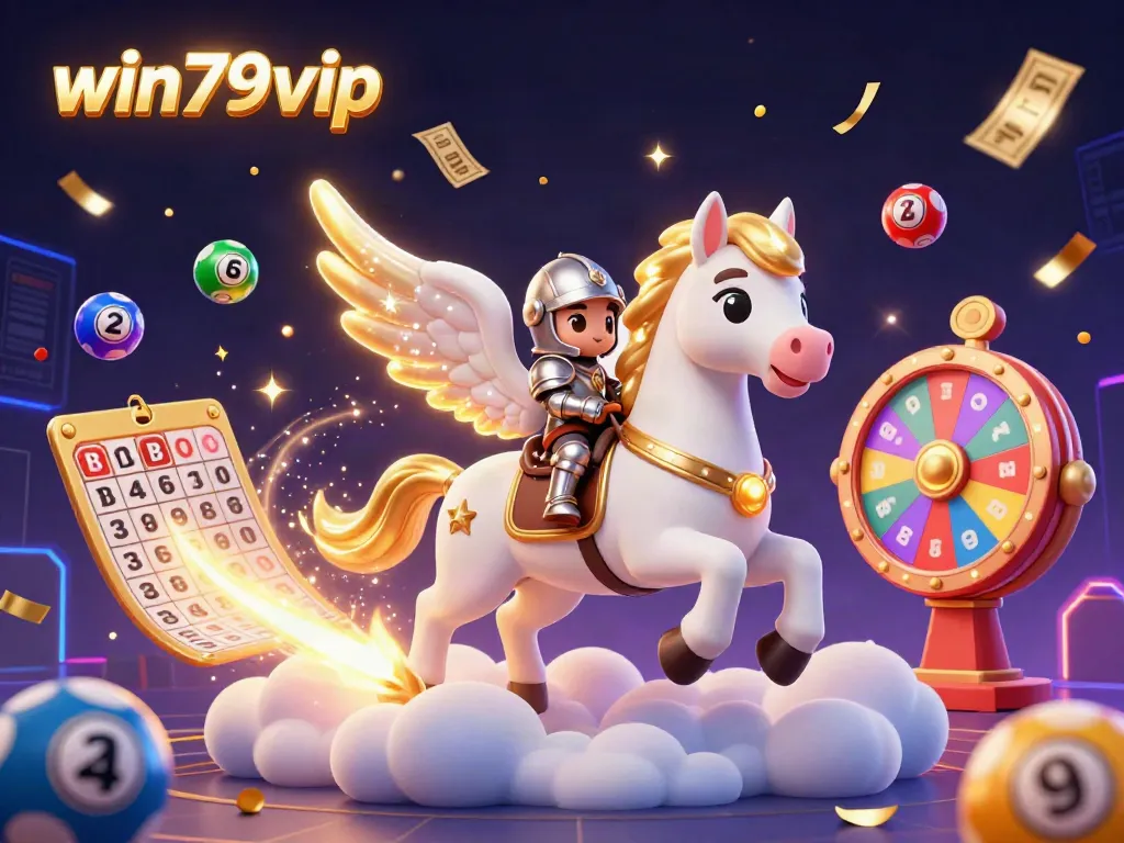 Experience the excitement of win79vip casino games with a vibrant, dynamic illustration of a celestial-themed scene showcasing lottery elements.