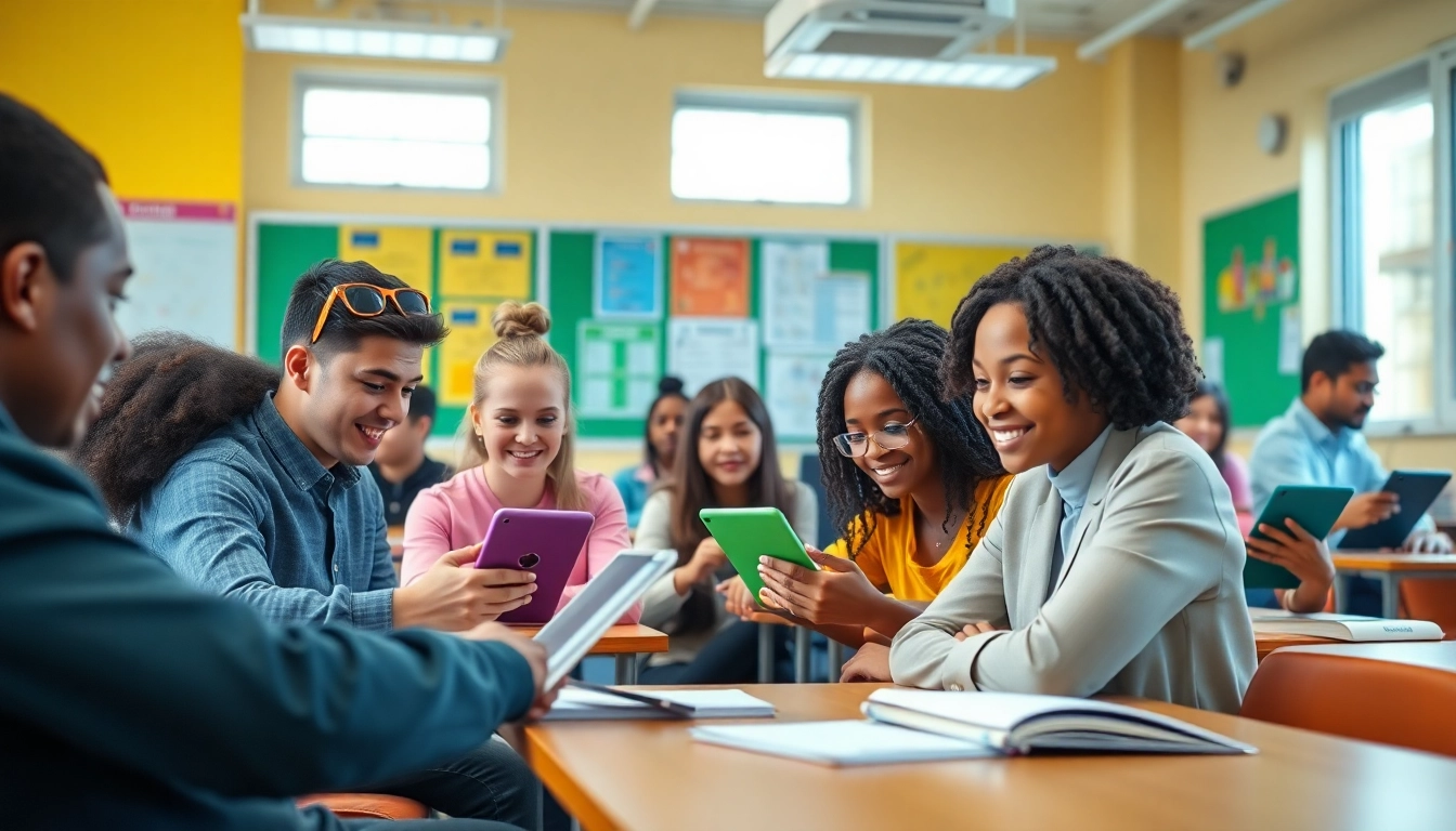 Schüler verwenden Handytasche Klassenzimmer, um ihre Geräte optimal einzusetzen.