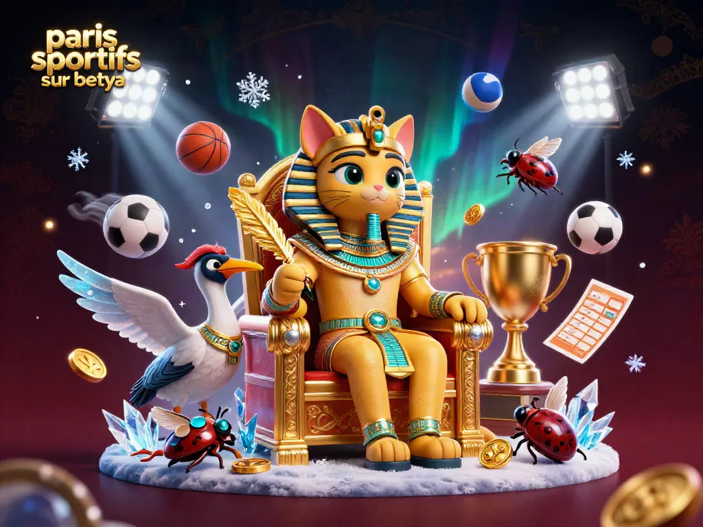 Engage in paris sportifs sur betya with dynamic sports balls, betting slips, and vibrant casino elements.