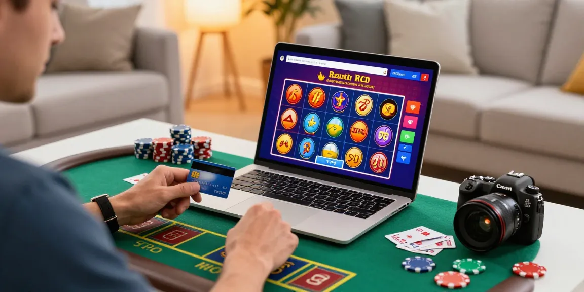Engaging player at credit card casinos uk enjoying vibrant online gambling experience with colorful game graphics