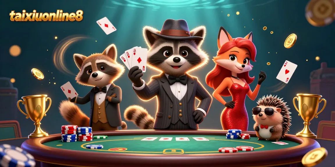 Experience poker excitement at taixiuonline8 with charming characters and dynamic elements surrounding them.